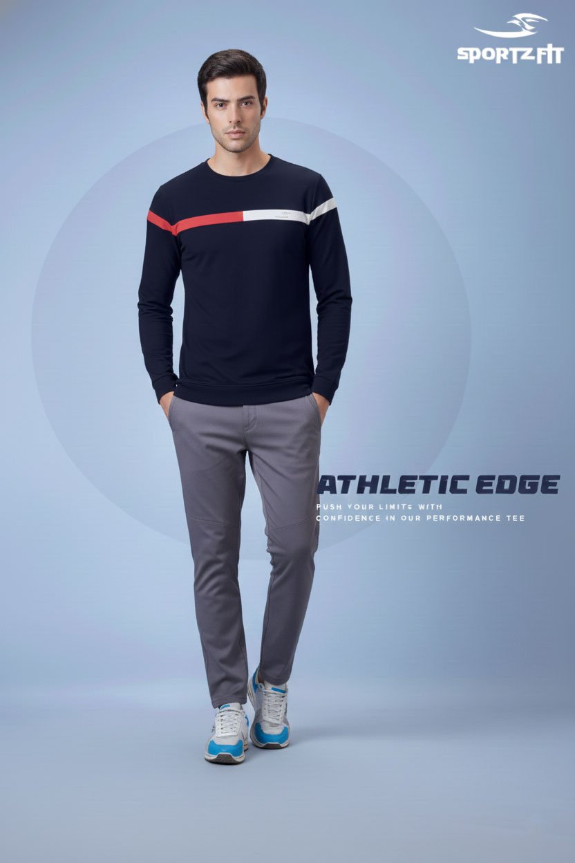 Men Round Neck Full Sleeve T-Shirt - Navy Blue | L | SBT69